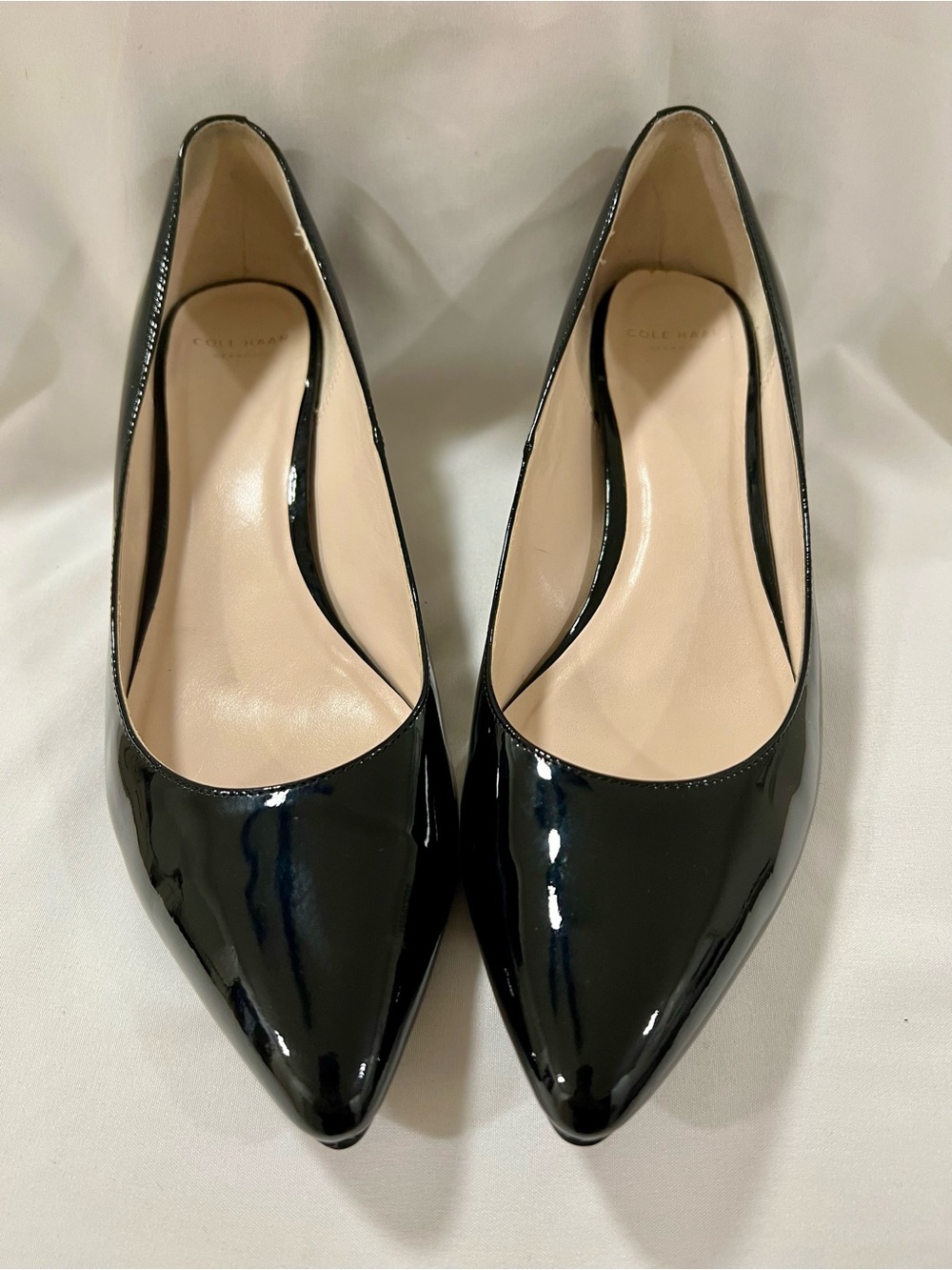 Cole Haan Grand.OS Black Patent Leather Pointed Toe Kitten Heels Pumps Size 8.5B